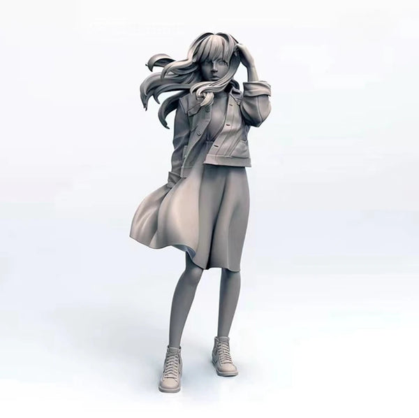 1/35 Modern Anime Girl in Trench Coat, Resin Model Figure Kit, Unassembled and Unpainted