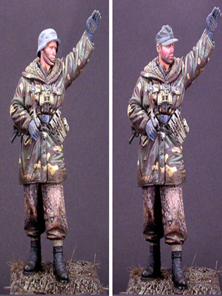 1/16 WWII German Winter Soldier Raising MP40, Resin Model Figure Kit, Unassembled and Unpainted