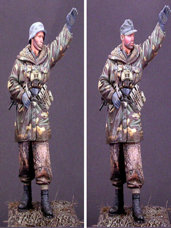 1/16 WWII German Winter Soldier Raising MP40, Resin Model Figure Kit, Unassembled and Unpainted