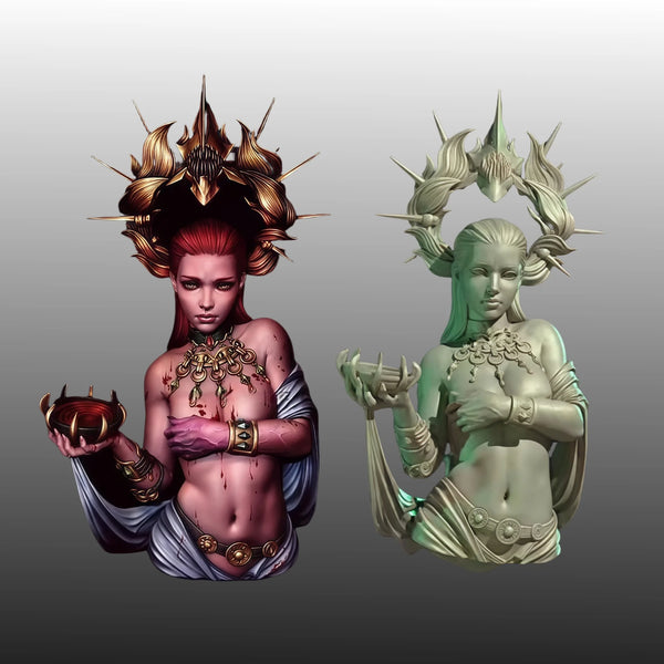 1/12 Female with Ornate Crown, 2 Figures, Resin Model Bust Kit, Fantasy Theme, Unassembled and Unpainted