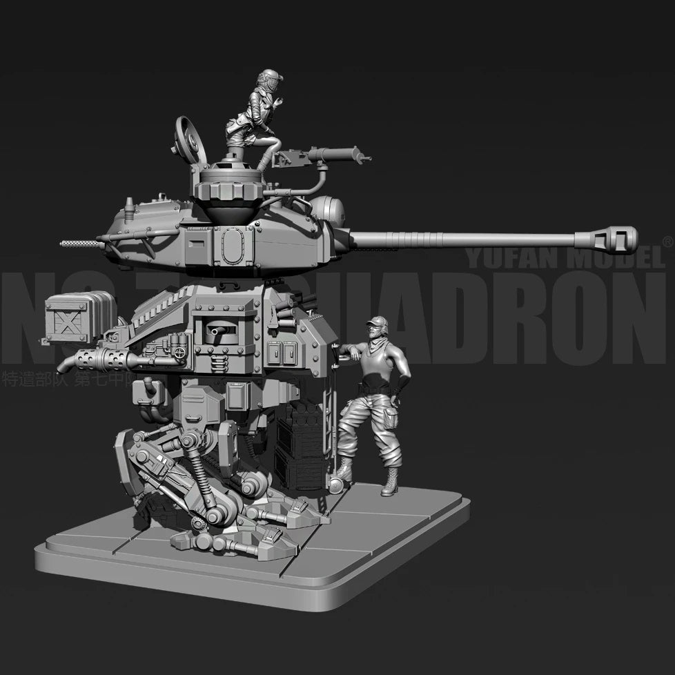 120mm Modern Futuristic Military Tank Squadron, 4 Figures, Resin Model Diorama Kit, Unassembled and Unpainted