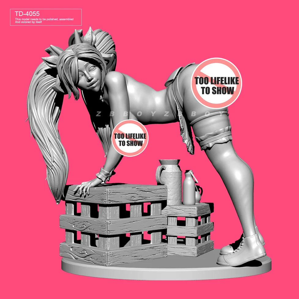 65mm Pinup Female with Castle Base, Resin Model Figure Kit, Unassembled and Unpainted