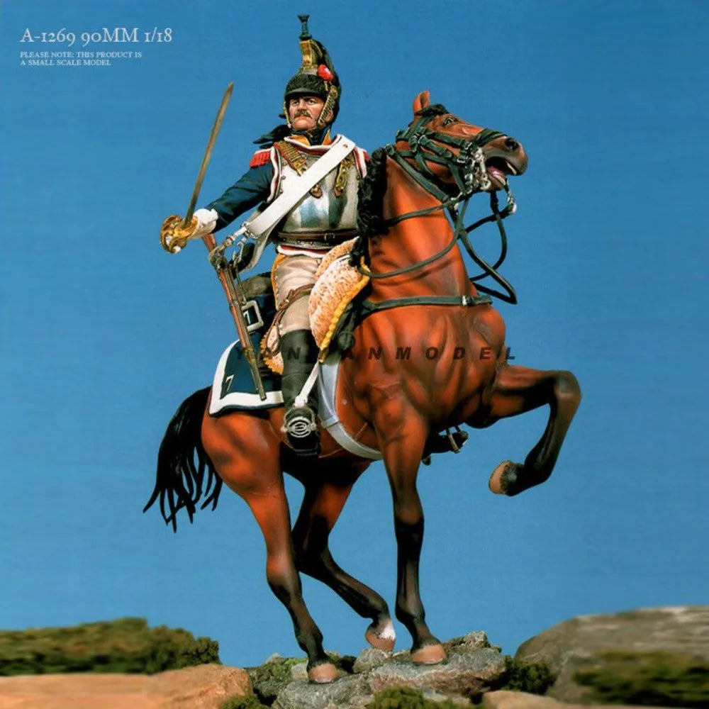 90mm Napoleonic Dragoon Mounted, Resin Model Figure Kit, Unassembled and Unpainted