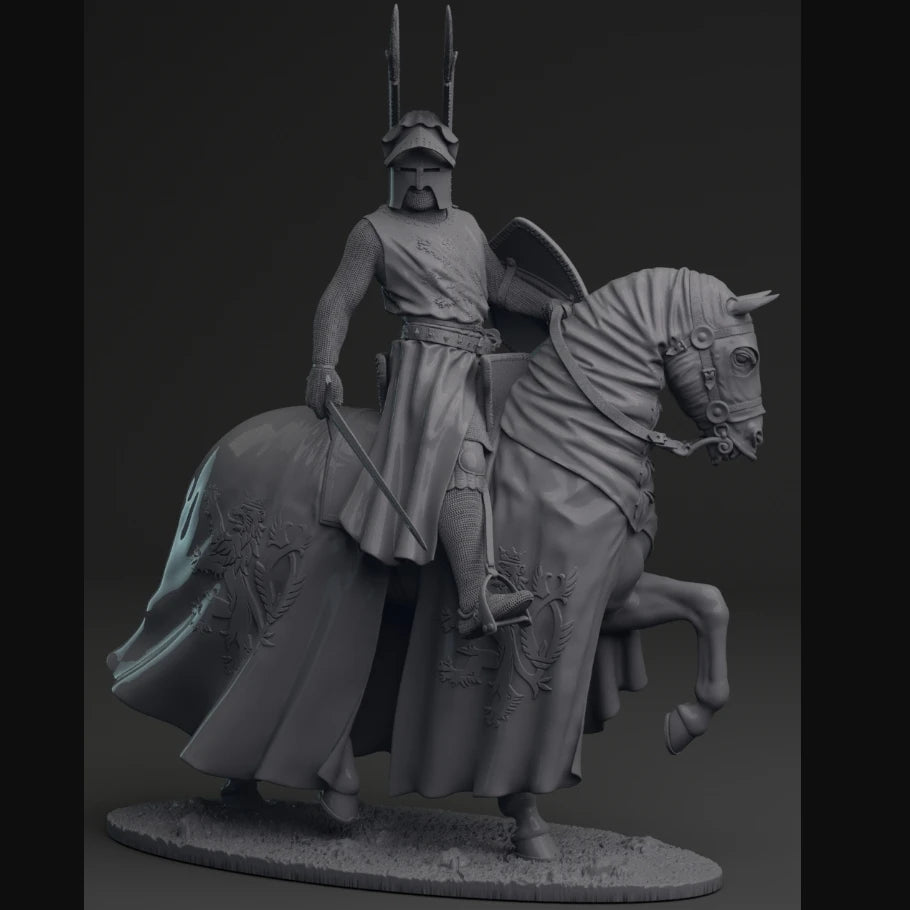 1/24 Medieval Knight in Formal Robes on Caparisoned Horse, Resin Model Figure Kit, Unassembled and Unpainted