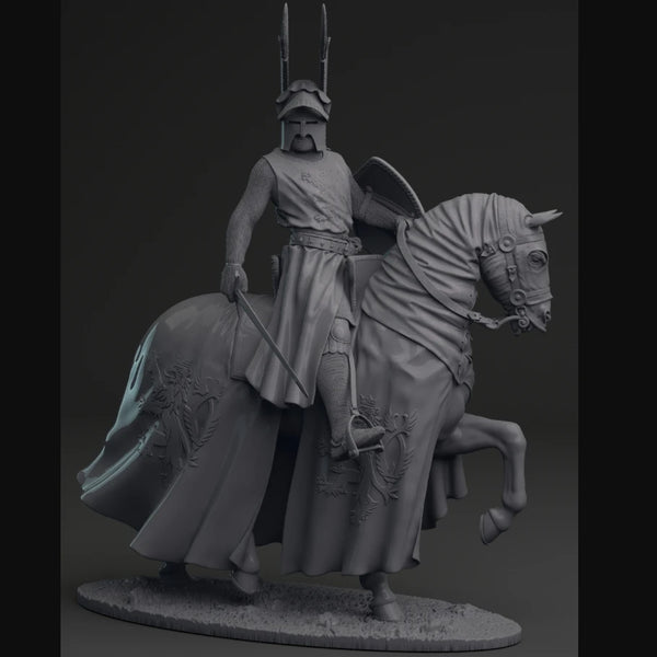 1/24 Medieval Knight in Formal Robes on Caparisoned Horse, Resin Model Figure Kit, Unassembled and Unpainted