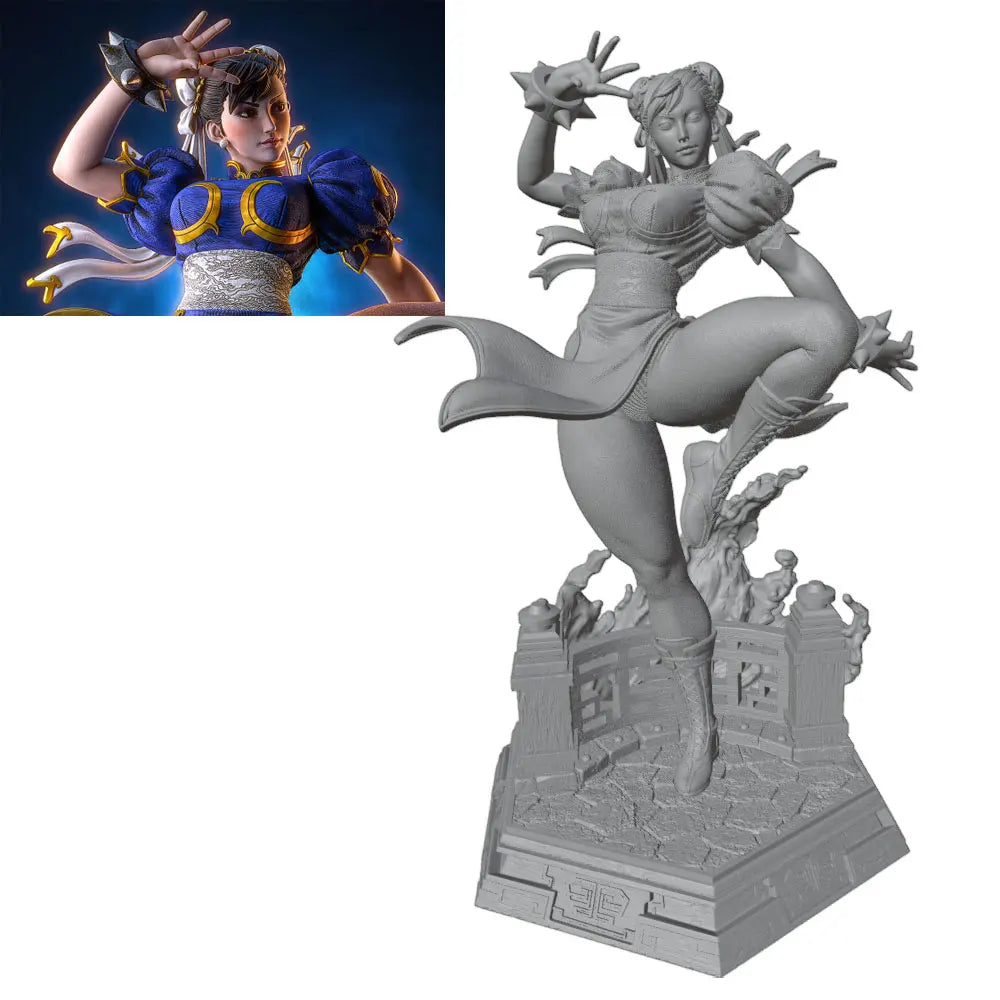 1/24 Female Warrior with Spiky Hair in Combat Pose, Resin Model Figure Kit, Anime Theme, Unassembled and Unpainted