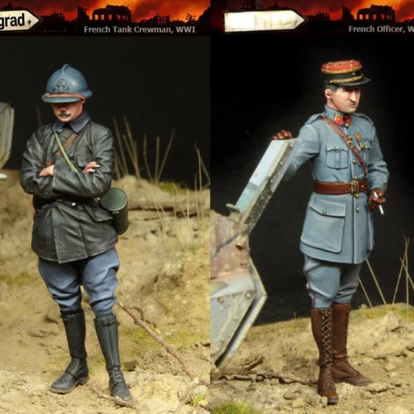 1/35 WWI French Tank Officer and Crew, 2 Figures, Resin Model Figure Kit, Unassembled and Unpainted