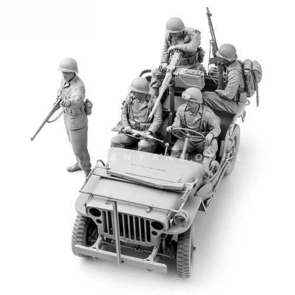 1/35 WWII US Army Infantry & Military Police, 5 Figures, Resin Model Figure Kit, Unassembled and Unpainted