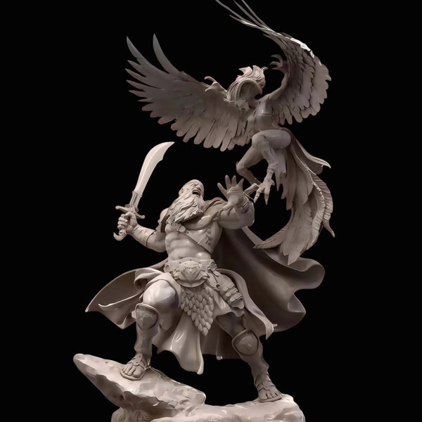 1/24 Medieval Viking Berserker with Eagle, 2 Figures, Resin Model Figure Kit, Unassembled and Unpainted