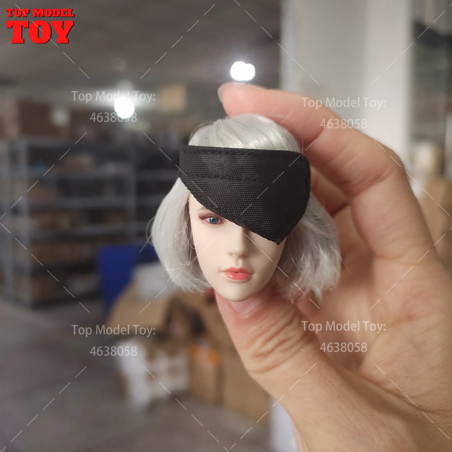 SET017 1/6 Scale Nier 2B Gir Head Sculpt with Blindfold Hair Band Model Fit 12'' Female Soldier Action Figure Body Dolls Toy