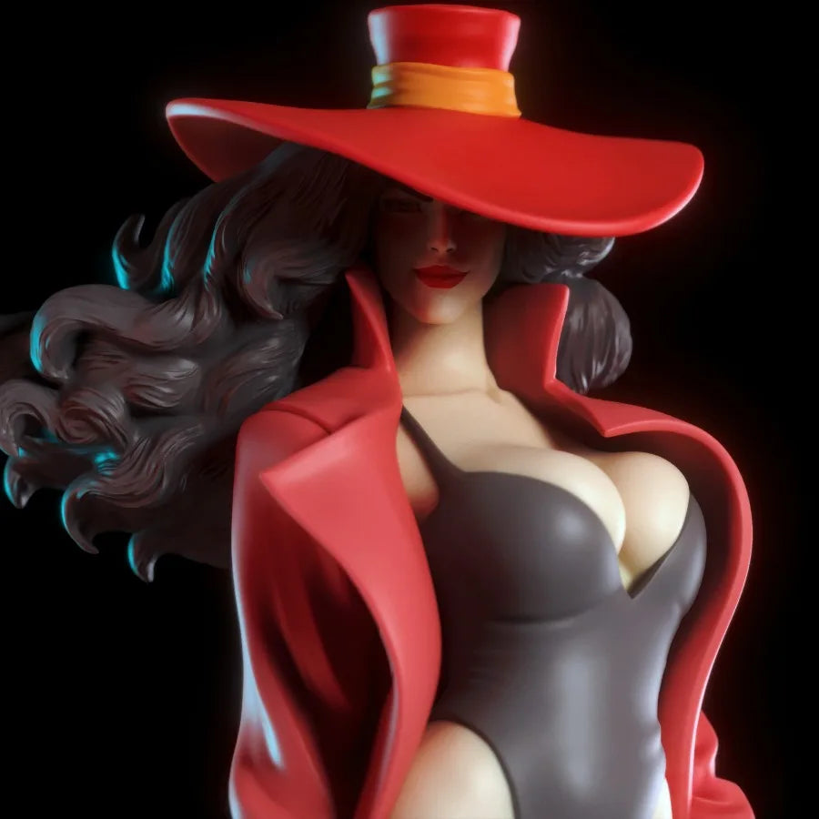 1/24 Sorceress in Crimson Hat and Flowing Cape, Resin Model Figure Kit, Fantasy Theme, Unassembled and Unpainted