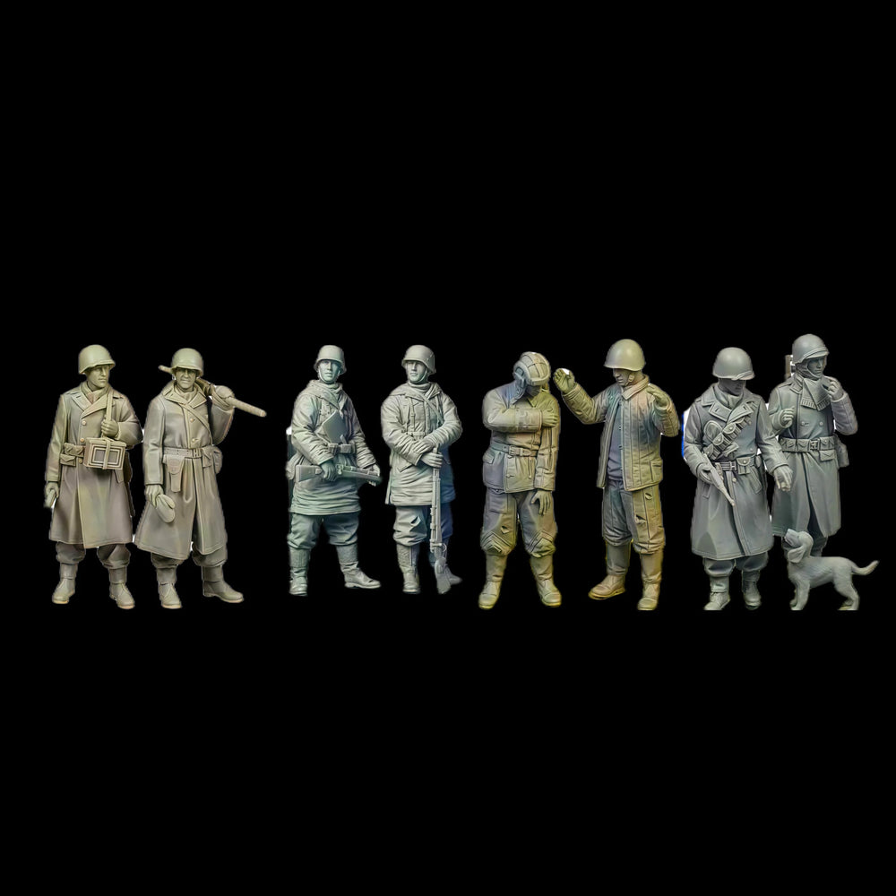 1/35 WWII Squad with Dog, 9 Figures, Resin Model Figure Kit, Unassembled and Unpainted