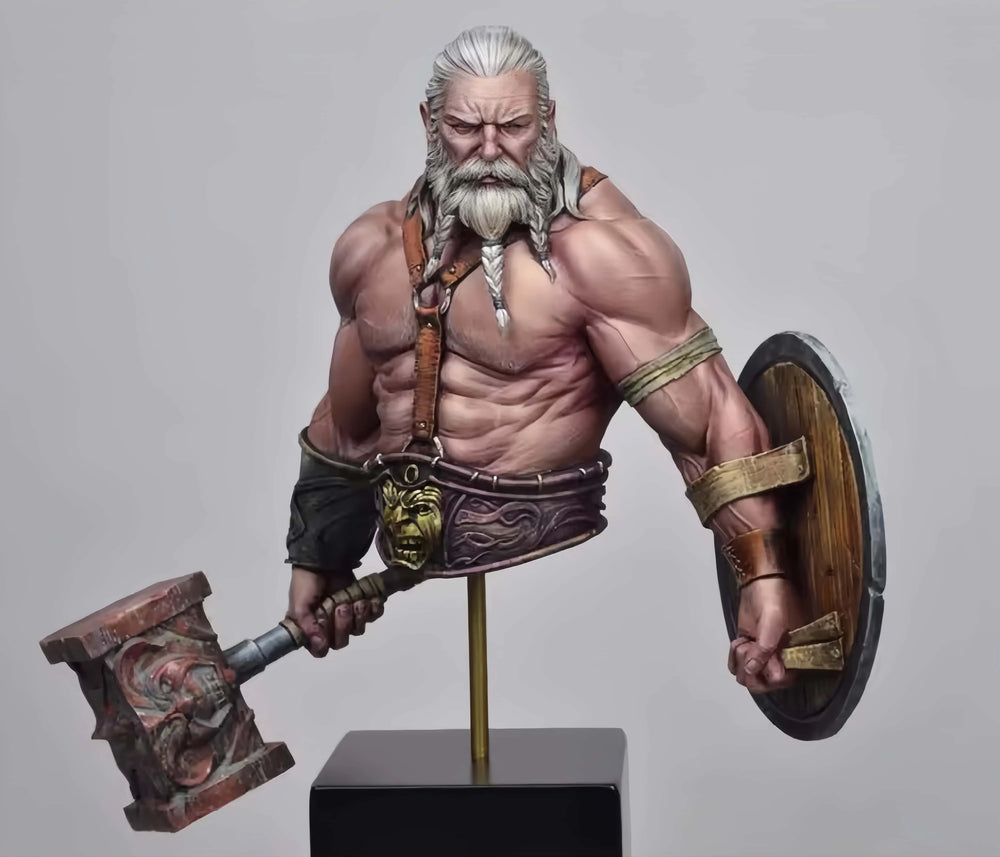1/10 Medieval Bearded Viking Warrior with Skull-Shield and Axe, Resin Model Bust Kit, Unassembled and Unpainted