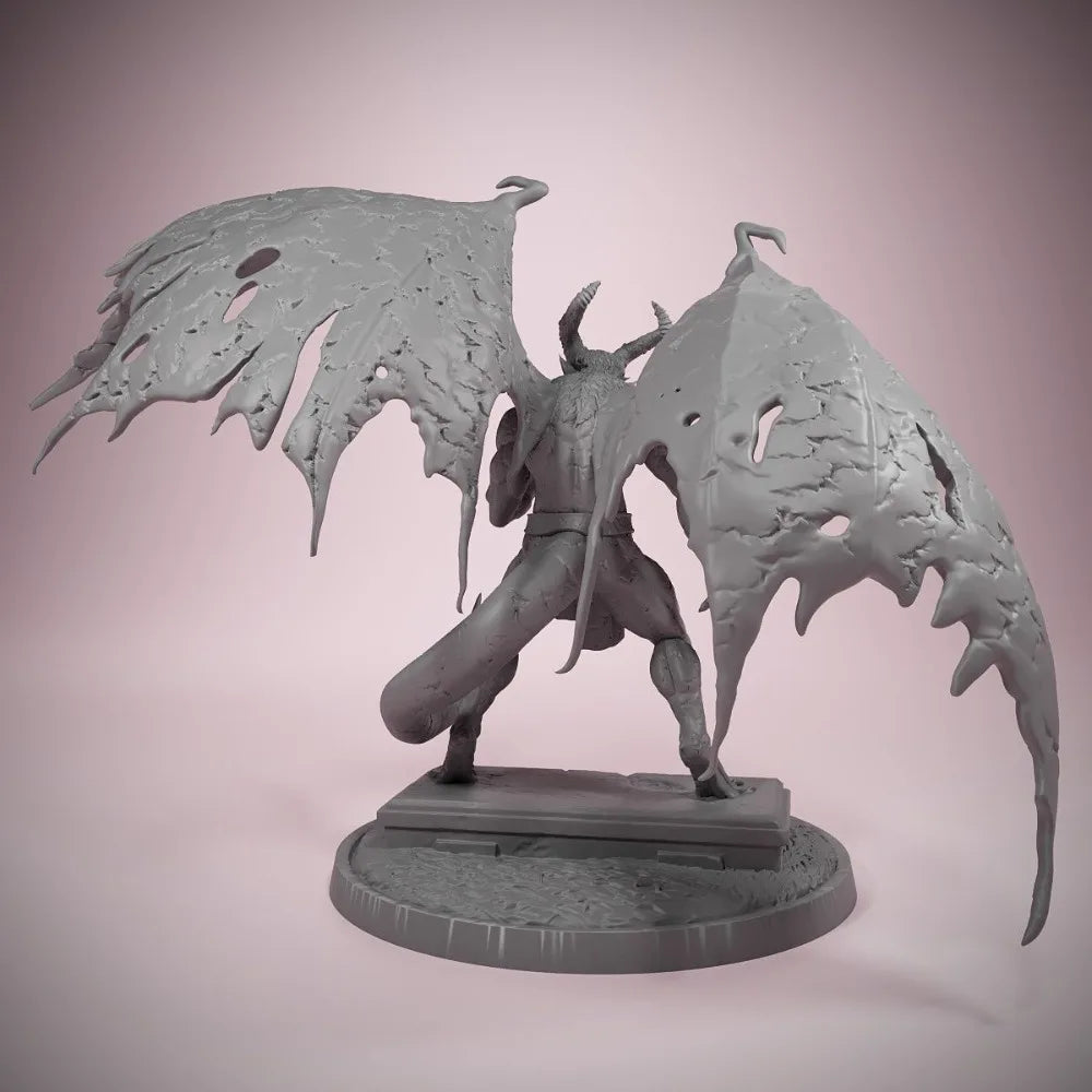75mm Horned Demon with Bat Wings, Resin Model Figure Kit, Fantasy Theme, Unassembled and Unpainted