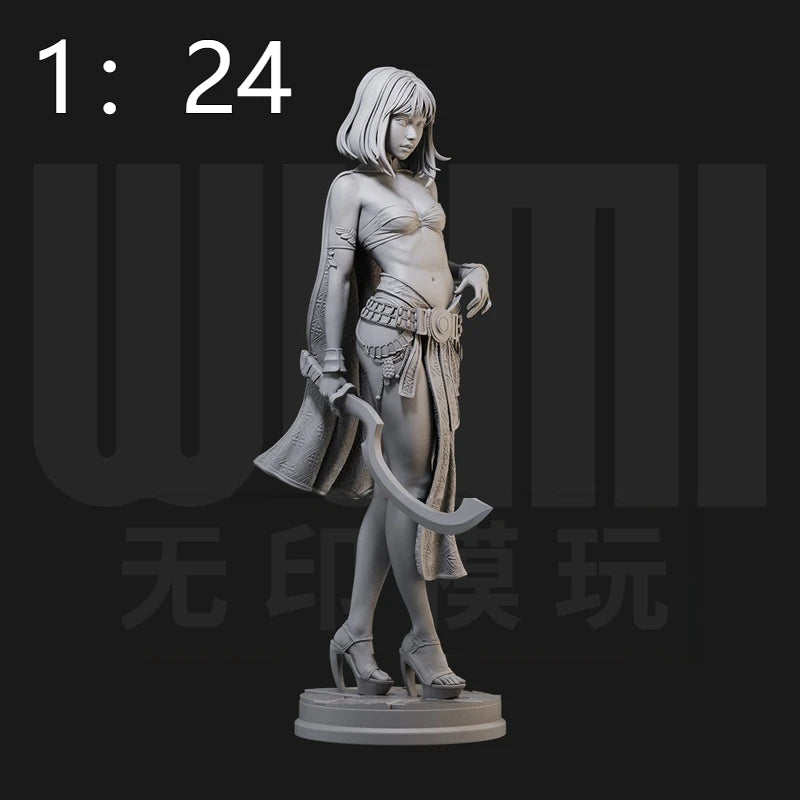 1/24 Female Sorceress with Tail and Flowing Robes, Resin Model Figure Kit, Fantasy Theme, Unassembled and Unpainted