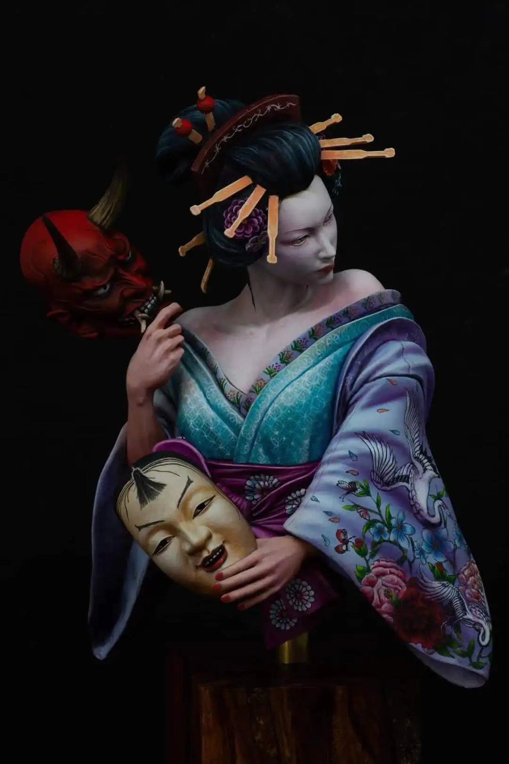 1/9 Female with Oni Mask, Resin Model Bust Kit, Fantasy Theme, Unassembled and Unpainted
