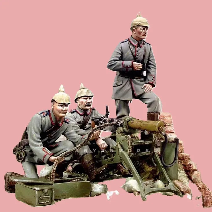 54mm WWI German WWI Machine Gun Team, 4 Figures, Resin Model Figure Kit, Unassembled and Unpainted