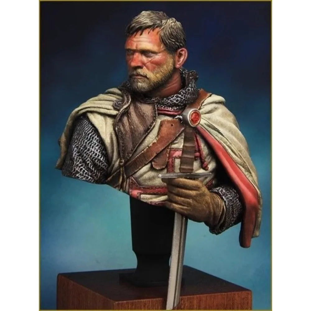 1/10 Medieval Mature Templar Knight in Chainmail and Red Cross Surcoat, Resin Model Bust Kit, Unassembled and Unpainted