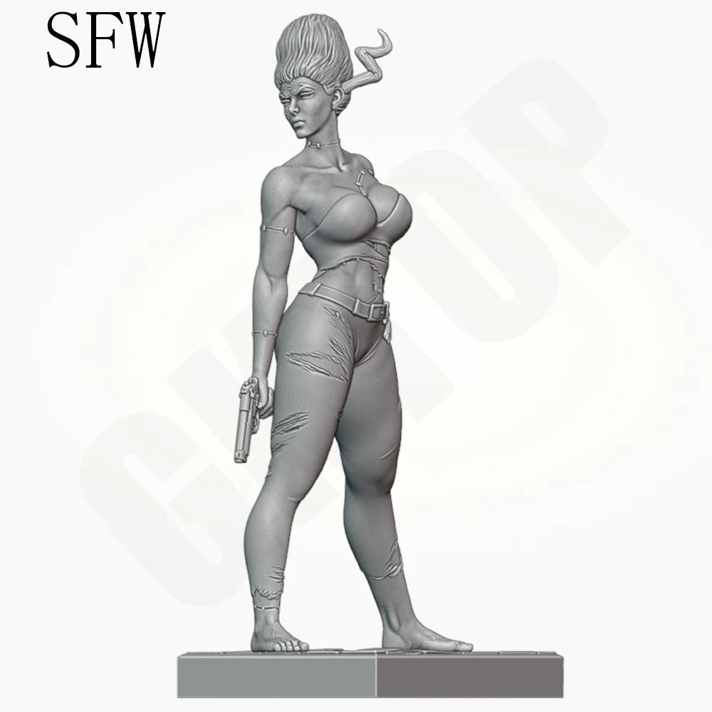 1/24 Commando with Ornate Hair and Blaster, Resin Model Figure Kit, Sci-Fi Theme, Unassembled and Unpainted