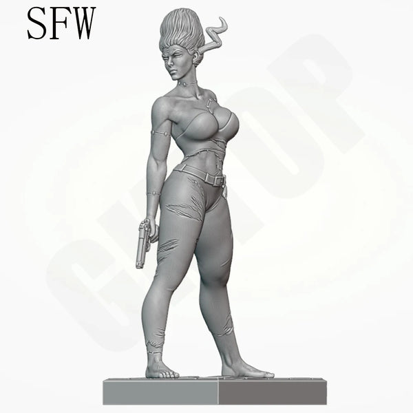 1/24 Commando with Ornate Hair and Blaster, Resin Model Figure Kit, Sci-Fi Theme, Unassembled and Unpainted