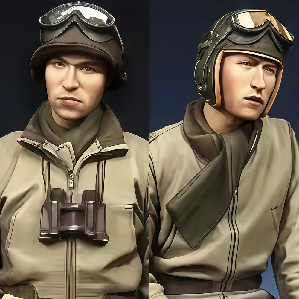 1/35 WWII US Armor Crew with Tanker Goggles, 2 Figures, Resin Model Figure Kit, Unassembled and Unpainted