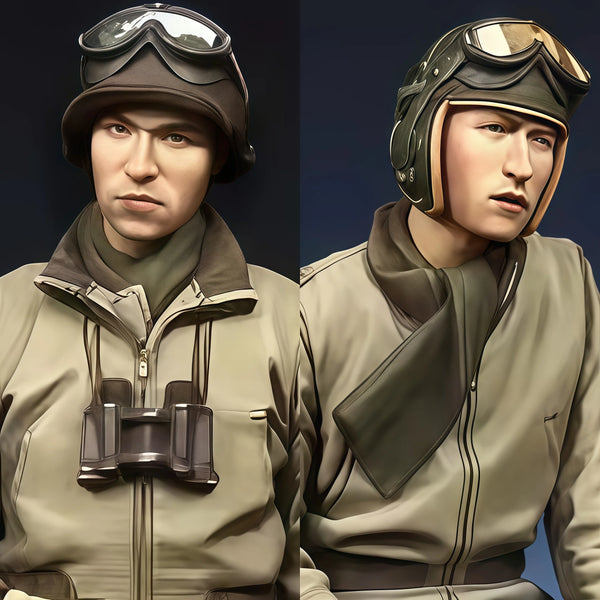 1/35 WWII US Armor Crew with Tanker Goggles, 2 Figures, Resin Model Figure Kit, Unassembled and Unpainted