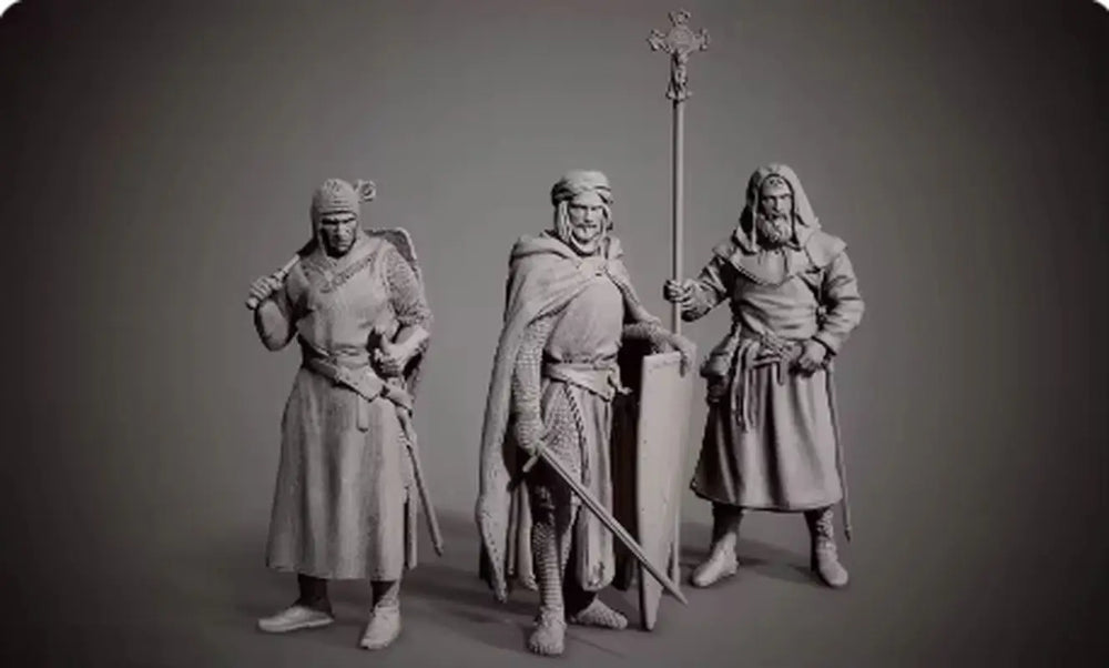 1/24 Medieval Soldiers, 3 Figures, Resin Model Figure Kit, Unassembled and Unpainted