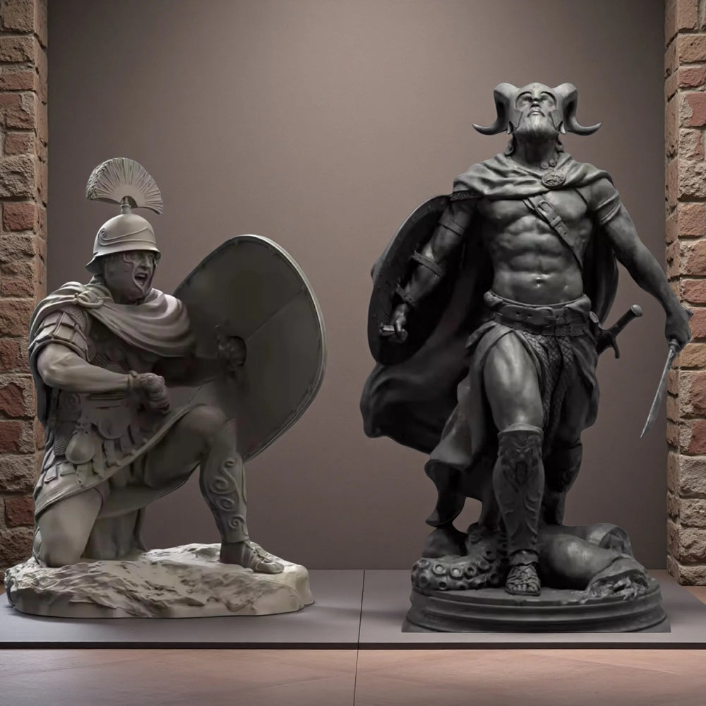 1/24 Roman Legionnaire and Horned Demon Warrior, 2 Figures, Resin Model Figure Kit, Fantasy Theme, Unassembled and Unpainted