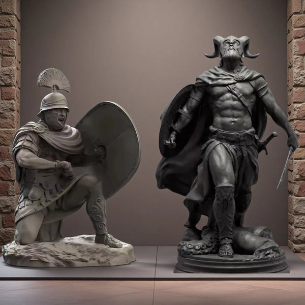 1/24 Roman Legionnaire and Horned Demon Warrior, 2 Figures, Resin Model Figure Kit, Fantasy Theme, Unassembled and Unpainted