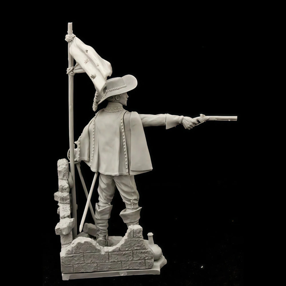 75mm Napoleonic French Officer with Flag and Rifle, Resin Model Figure Kit, Unassembled and Unpainted