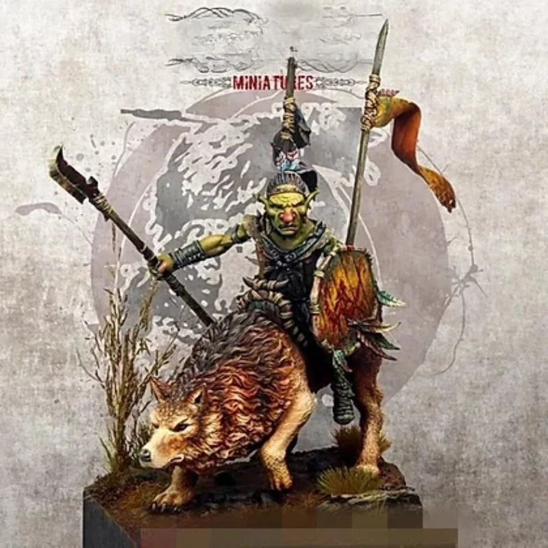 1/24 Medieval Fantasy Goblin Knight on Dire Wolf, Resin Model Figure Kit, Unassembled and Unpainted
