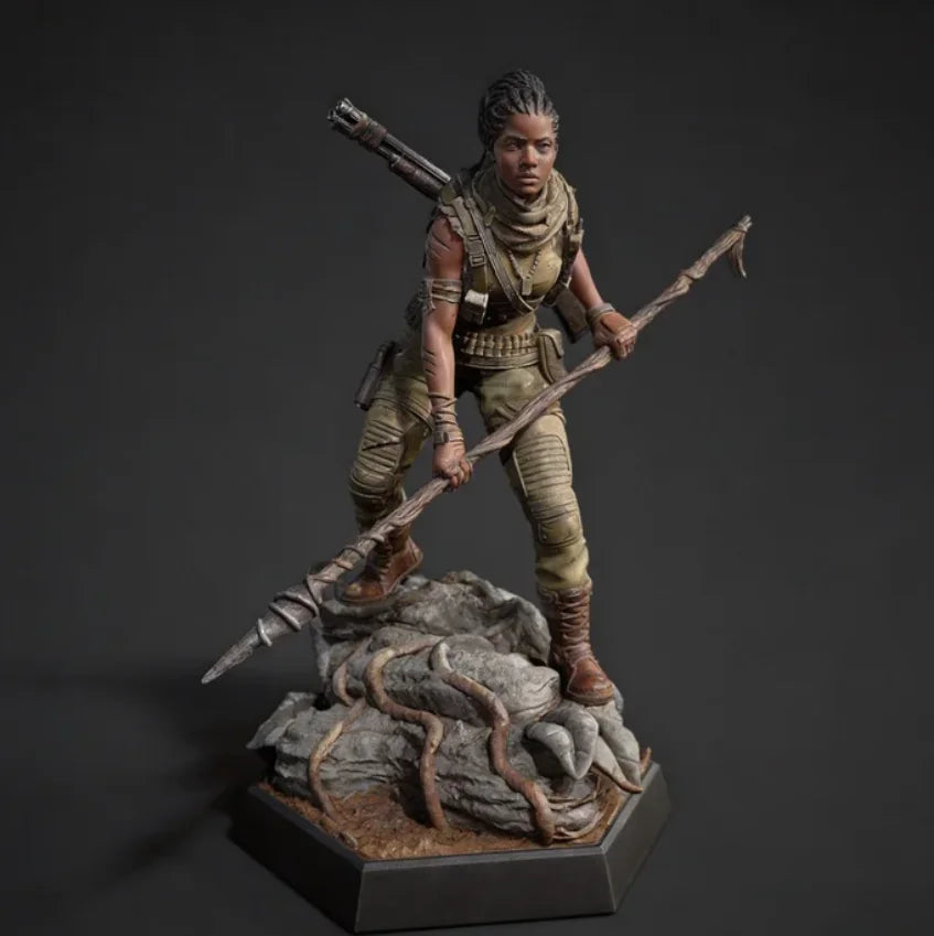 75mm Female Warrior with Spear, Resin Model Figure Kit, Fantasy Theme, Unassembled and Unpainted