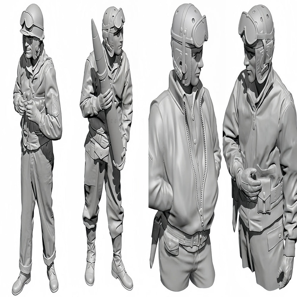 1/35 WWII German Panzer Commander with Binoculars and Crew, 8 Figures, Resin Model Vehicle Kit, Unassembled and Unpainted
