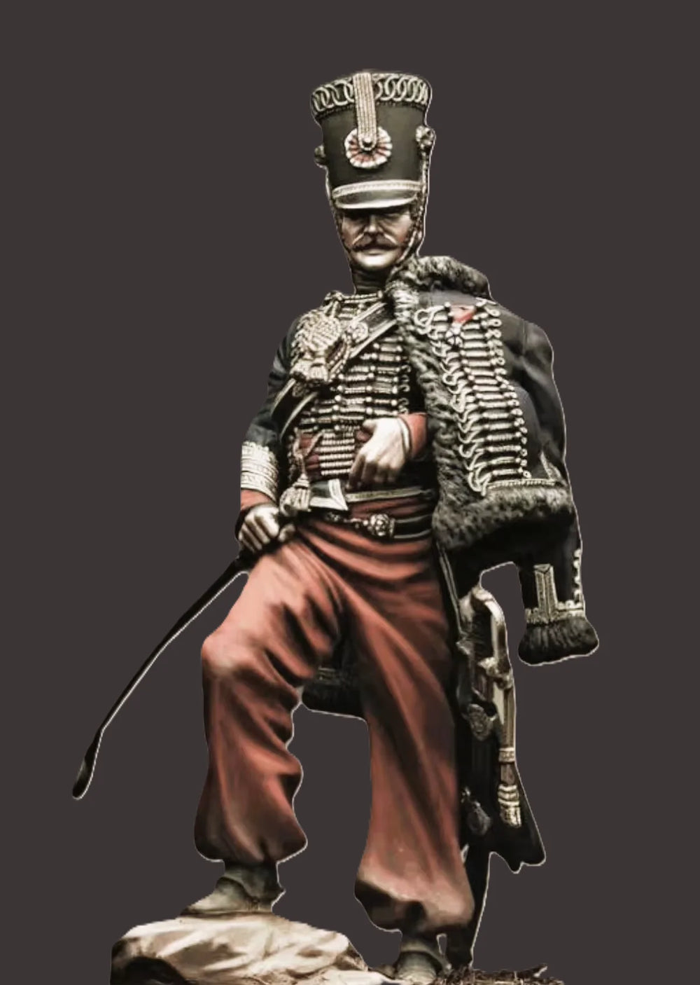 1/24 Napoleonic Officer with Plumed Busby and Sabre, Resin Model Figure Kit, Unassembled and Unpainted