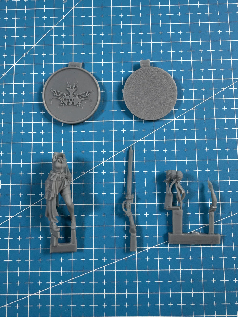 Fantasy Female Warrior with Sword and Ruffled Armor 40mm Resin Figure Kit - resin model view 2