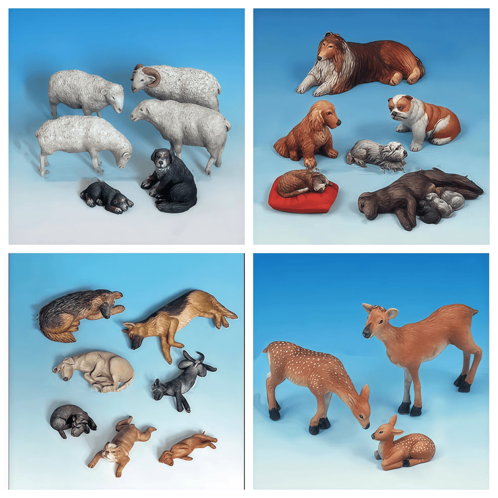 1/35 Farm Animals Assortment, 28 Figures, Resin Model Creature Kit, Wildlife Theme, Unassembled and Unpainted