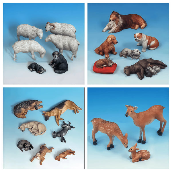 1/35 Farm Animals Assortment, 28 Figures, Resin Model Creature Kit, Wildlife Theme, Unassembled and Unpainted