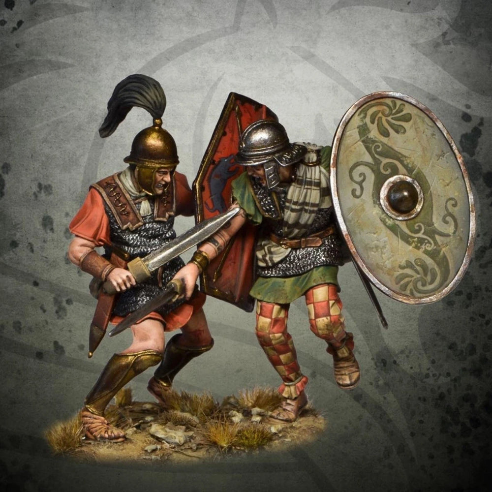 54mm Ancient Roman Legionaries with Large Shields, 4 Figures, Resin Model Figure Kit, Unassembled and Unpainted