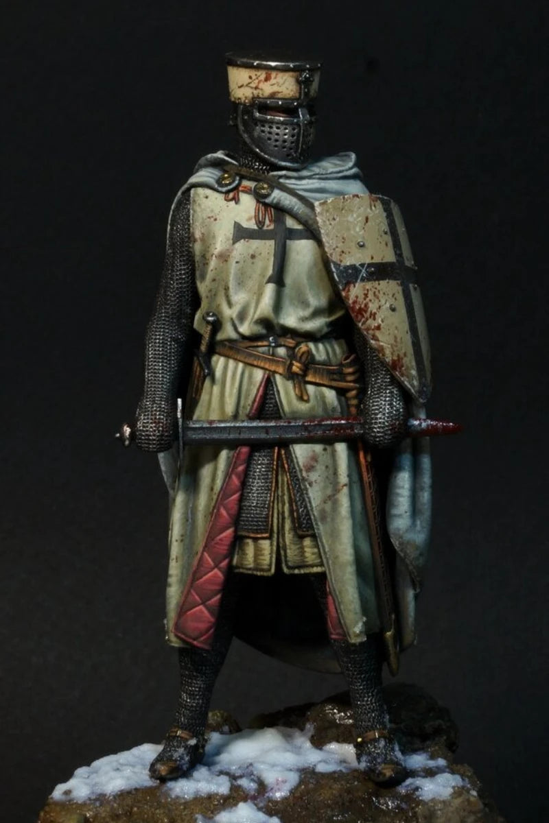 75mm Medieval Crusader Knight with Red Cross Surcoat, Resin Model Figure Kit, Unassembled and Unpainted