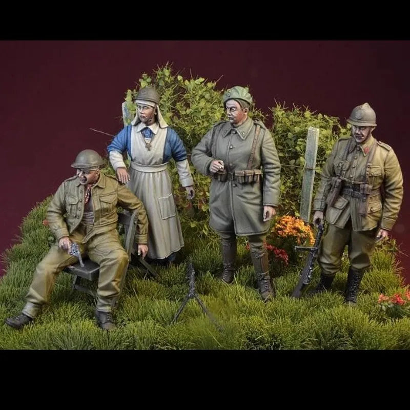 1/35 WWI French Army Soldiers and Women, 4 Figures, Resin Model Figure Kit, Unassembled and Unpainted