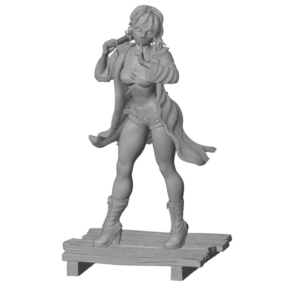 1/24 Skull-Faced Pin-Up in Leather Jacket and Boots, Resin Model Figure Kit, Unassembled and Unpainted