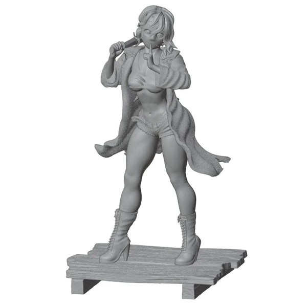 1/24 Skull-Faced Pin-Up in Leather Jacket and Boots, Resin Model Figure Kit, Unassembled and Unpainted