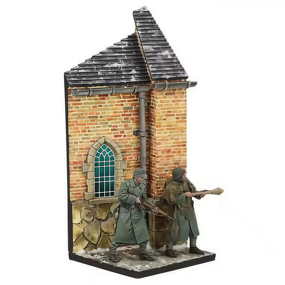 1/35 WWII German Infantry at Fortified Tower, 2 Figures, Resin Model Diorama Kit, Unassembled and Unpainted