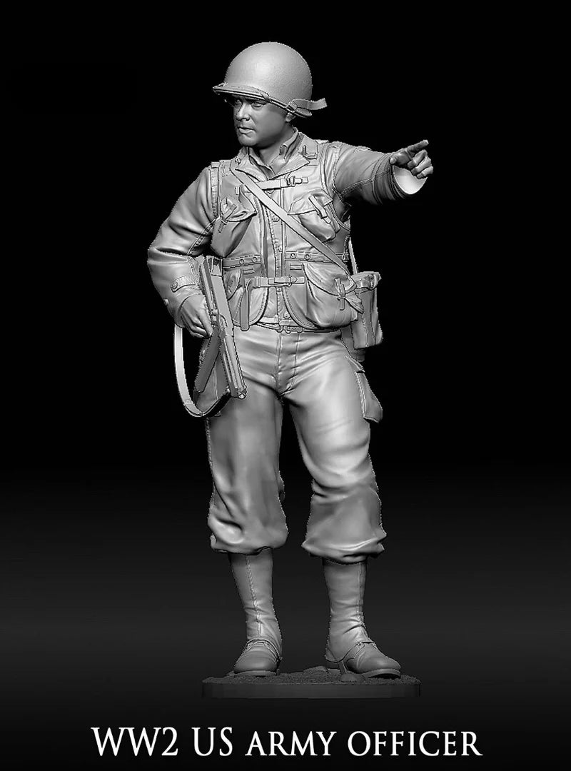 1/35 WWII US Army Officer Pointing with Carbine, Resin Model Figure Kit, Unassembled and Unpainted
