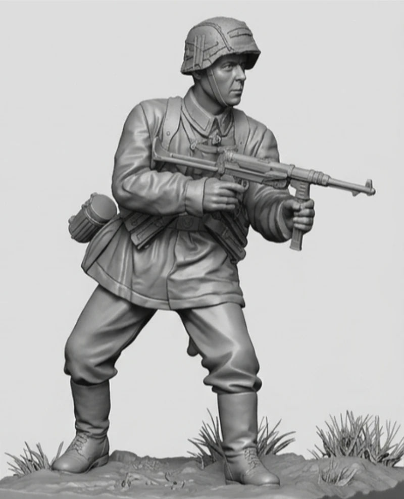 1/35 WWII German Infantryman Attacking with Rifle, Resin Model Figure Kit, Unassembled and Unpainted