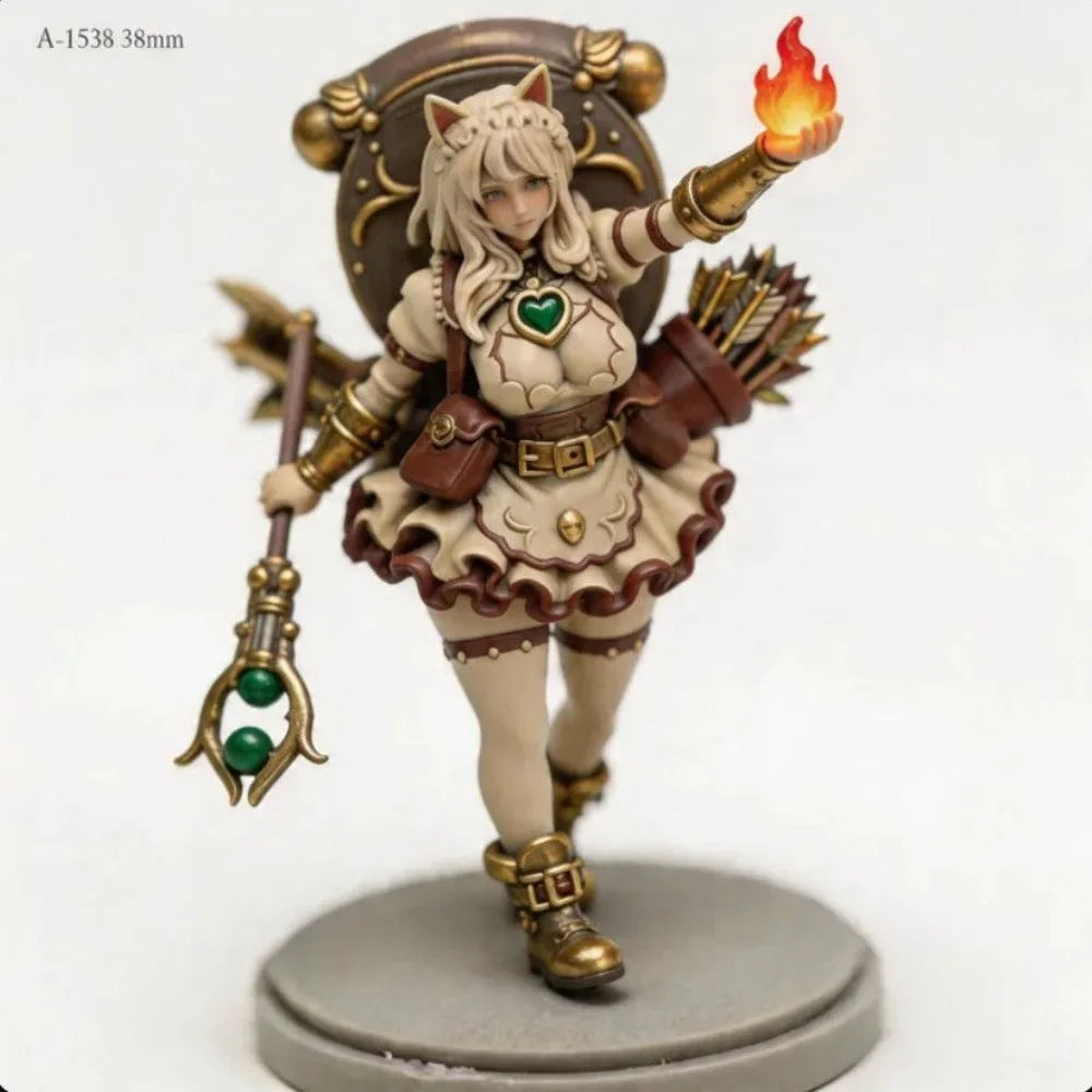 38mm Cat-Eared Mage, Resin Model Figure Kit, Fantasy Theme, Unassembled and Unpainted