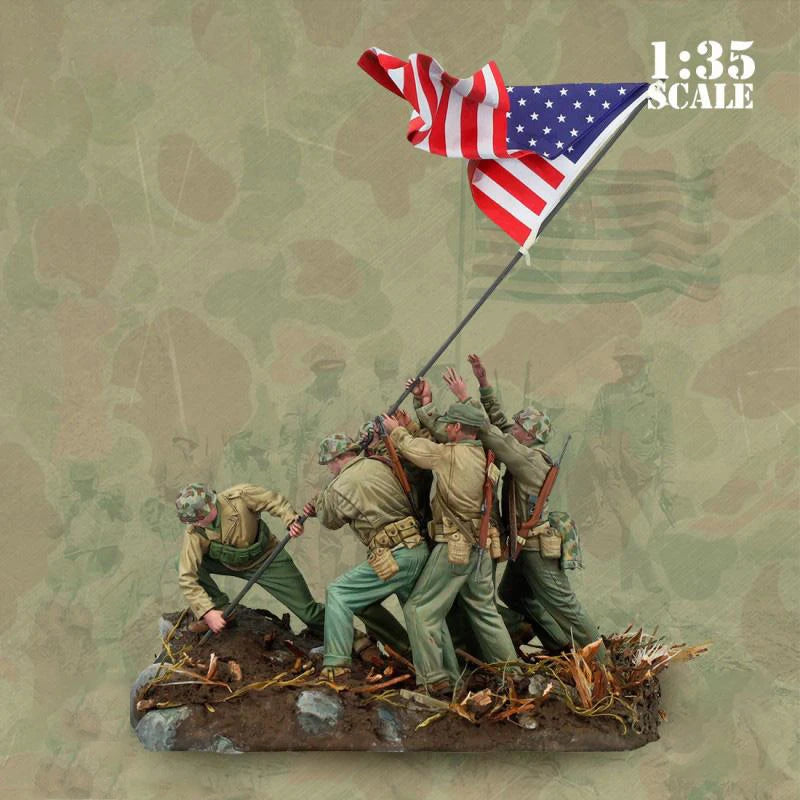 1/35 WWII US Infantry Raising American Flag, 6 Figures, Resin Model Figure Kit, Unassembled and Unpainted