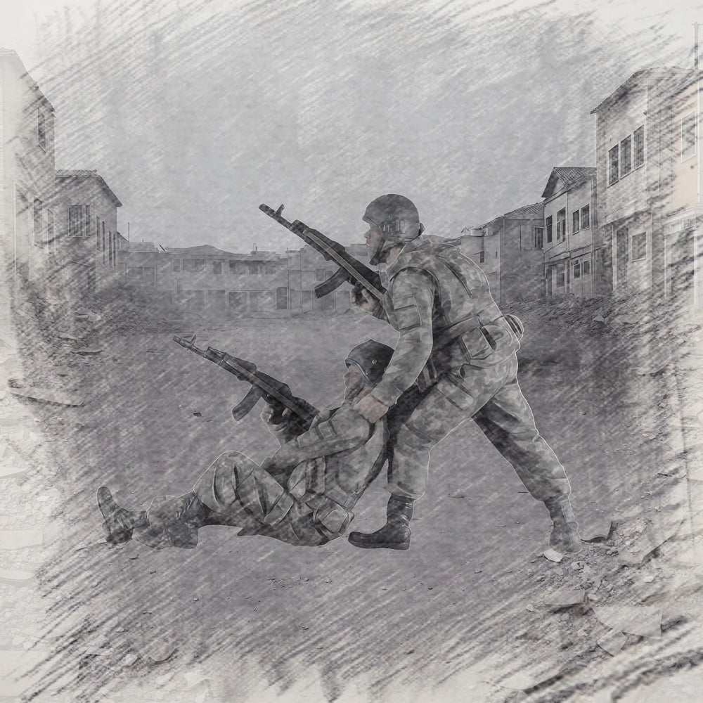 1/35 Modern Infantryman Suppressing Fire As Teammate Advances, 2 Figures, Resin Model Figure Kit, Unassembled and Unpainted