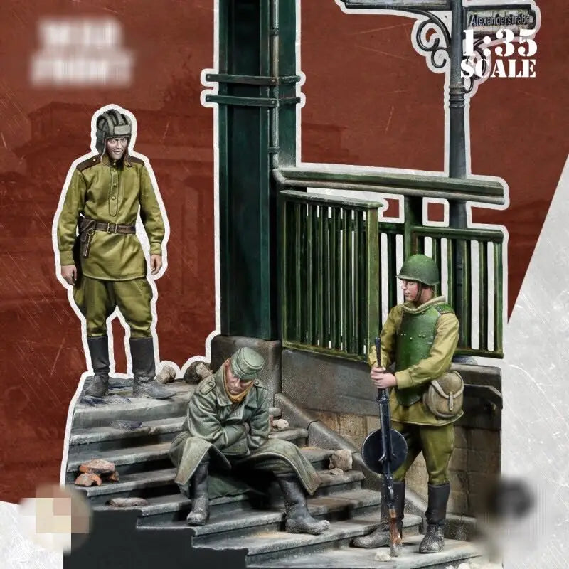 1/35 WWII Soldiers Urban Scene, 6 Figures, Resin Model Figure Kit, Unassembled and Unpainted