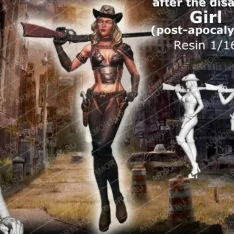 1/16 Post-Apocalypse Cowgirl, Resin Model Figure Kit, Sci-Fi Theme, Unassembled and Unpainted